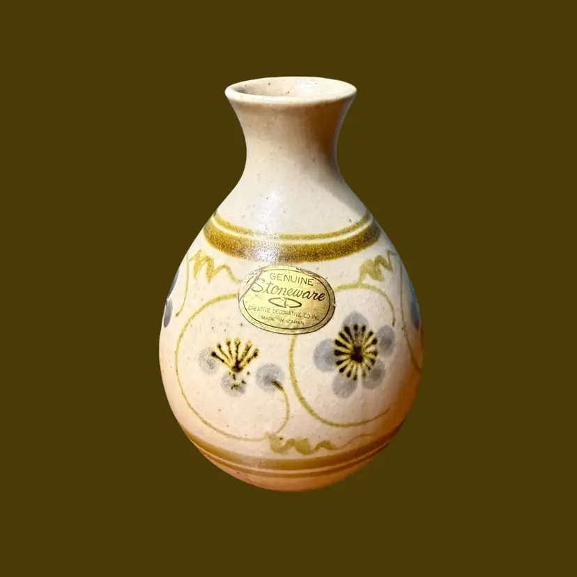 4.5" Vintage Stoneware Small Bud Vase, JAPAN, Floral Design READ