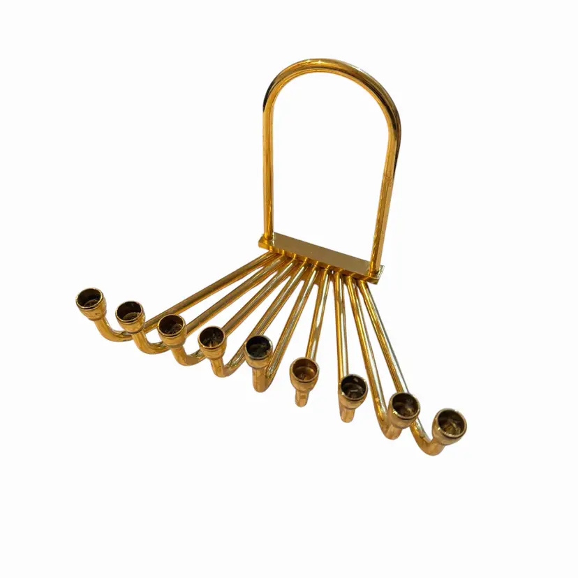 Vintage Mid Century Modern Brass Menorah Karshi Jerusalem 24K Gold Plated Israel