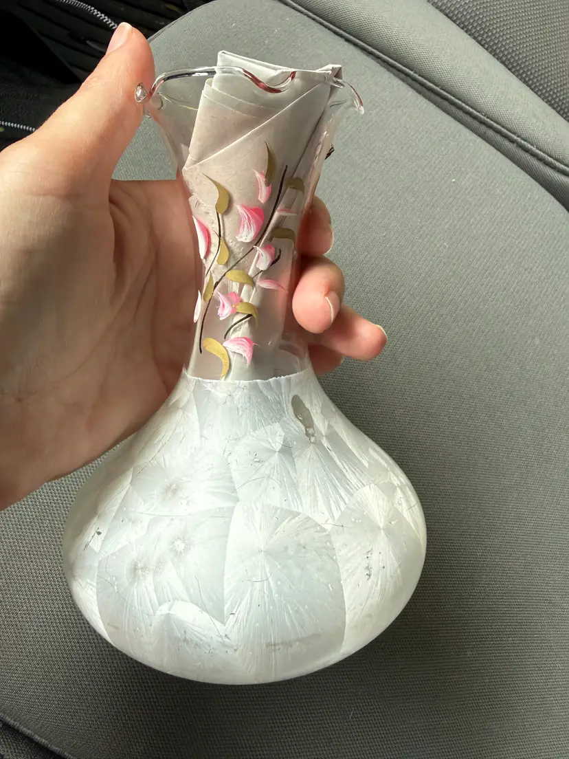Vintage Italian hand painted Frosted Glass Vase