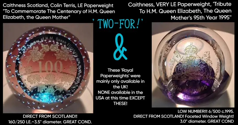 Caithness Glass, 2 British Royal Family Commemorative "TWO-FOR"!!!