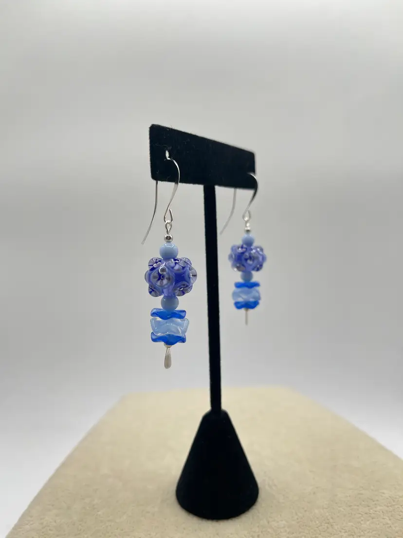 #161 "Alaskan Lupine" Series - Handmade by Me -- Vintage Lampwork Earrings