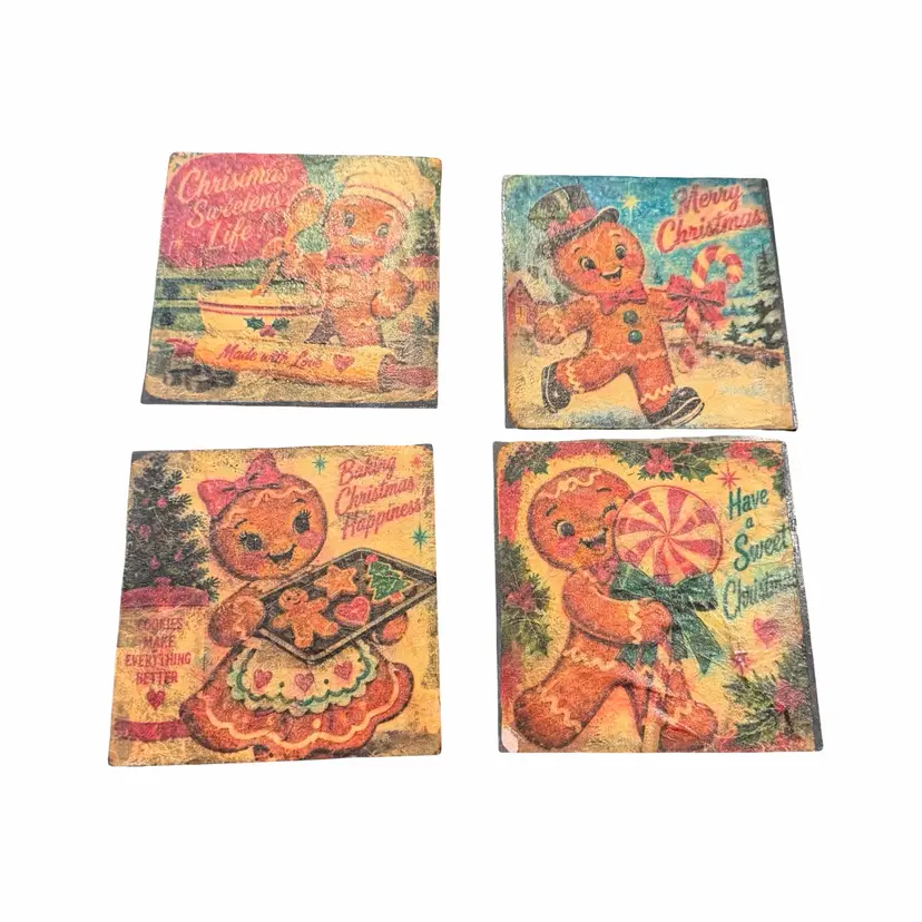 22  Made By Me Gingerbread Coasters, Wood Set Of Four