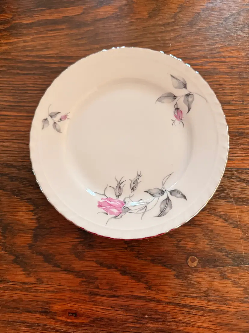 Vintage Royal Bohemian Fine China Theresa Pattern 7" Salad Plate | Pink Rosebud Design | Made in Czechoslovakia | Platinum Trim