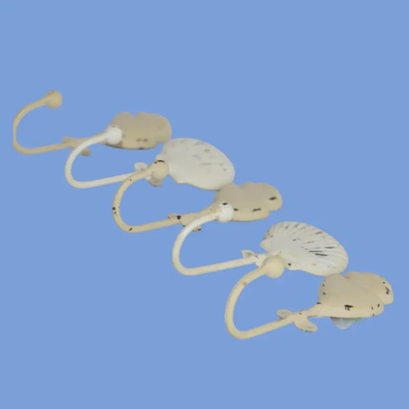 #040- 5pc Wall Hook Set Shell Design Metal Distressed Cracker Barrel