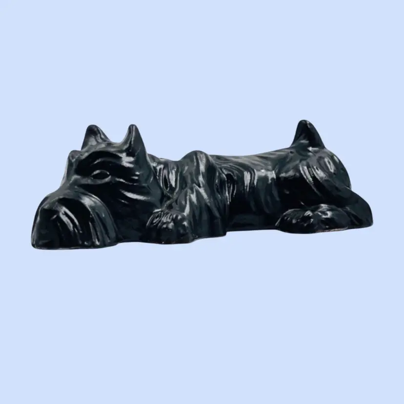 #277- Scottie Dog Figurine 7” ScottishTerrier Lying Down Resting Black Large