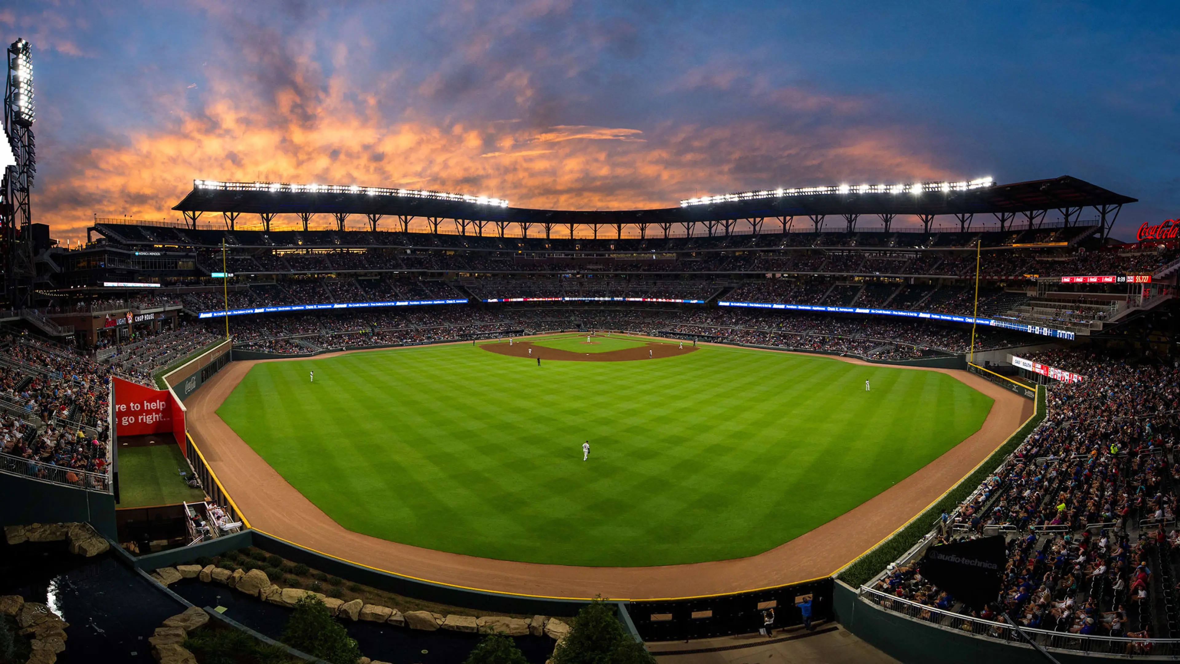 Truist Park, home of the Atlanta Braves, under the lights