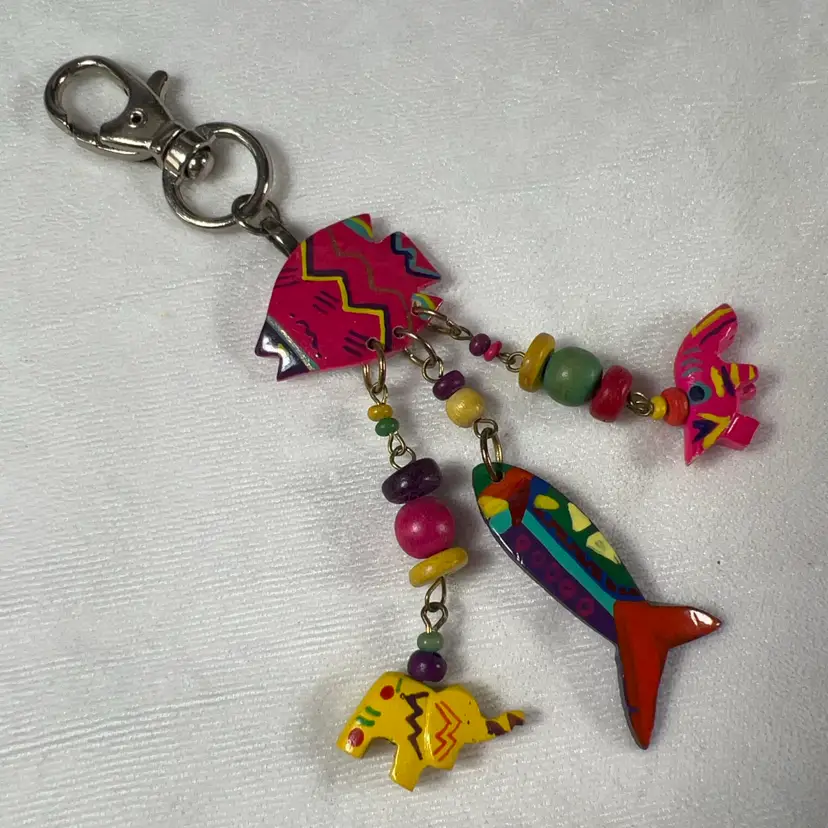 Purse Hook, Mexican Fetish Style Fish And Animals Brightly Colored