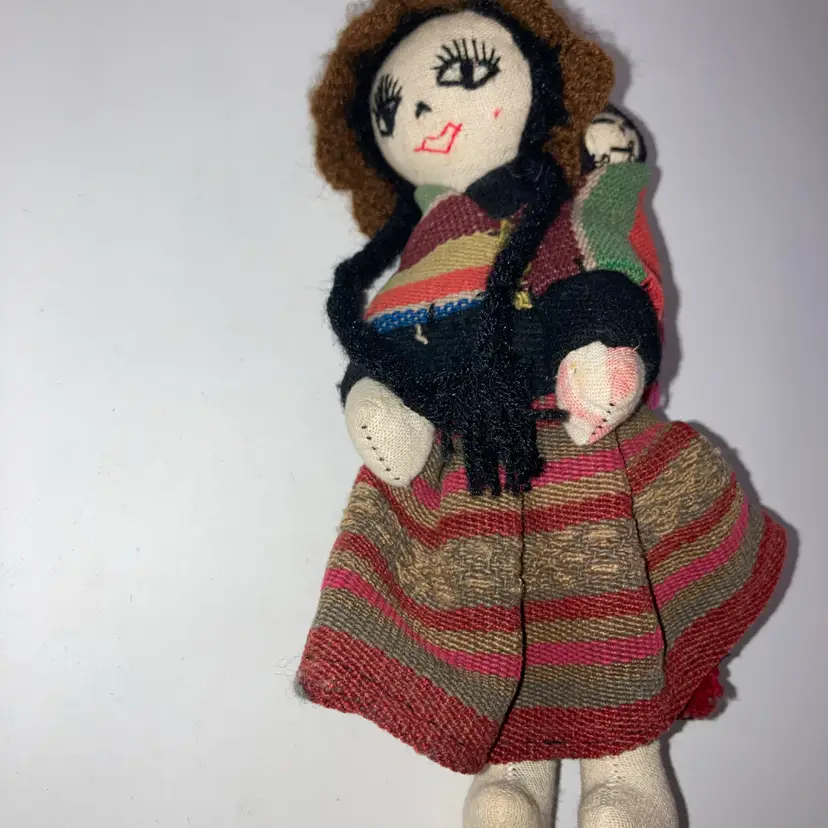 Vintage Handmade Mother And Child Doll! 8 1/2”! READ!