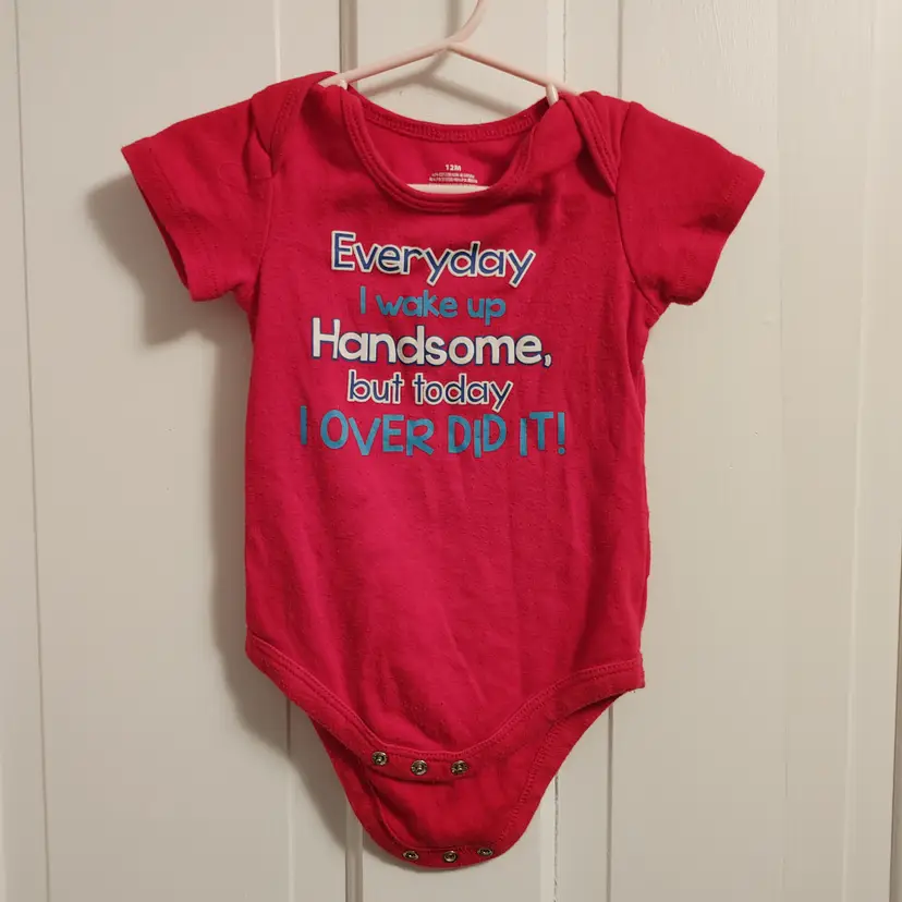 Kids- Brand: Unknown. Size 12 Months. Handsome onesie. Material- 60% cotton, 40% polyester. No callouts.