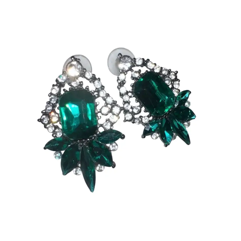 Vintage Inspired Green Rhinestone Clip Earrings