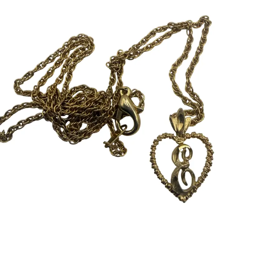 14KT GOLD EP PERSONALIZED LETTER E HEART INITIAL WITH AN 18" ROPE CHAIN