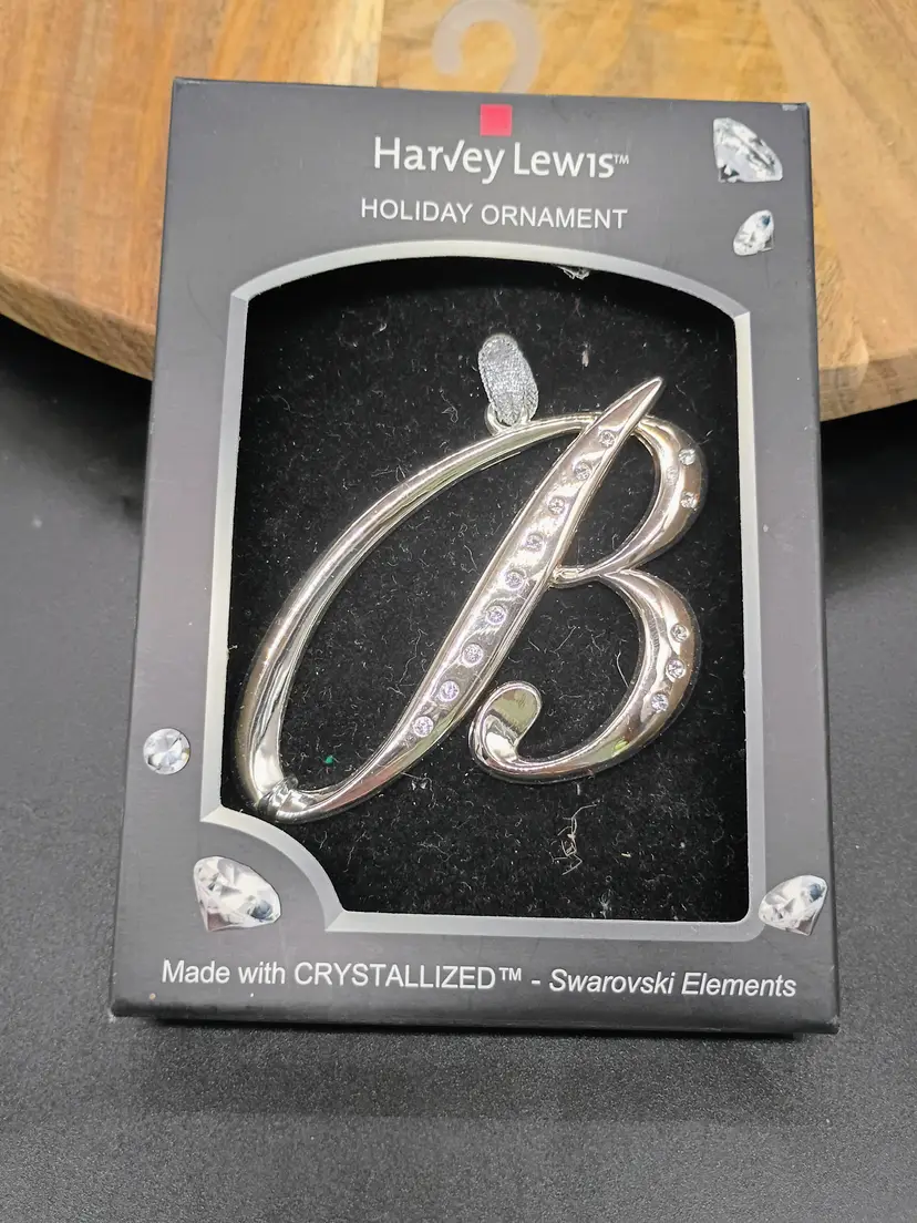 Harvey Lewis Swarovski Crystal Monogram Letter B Silver Tone Christmas Ornament