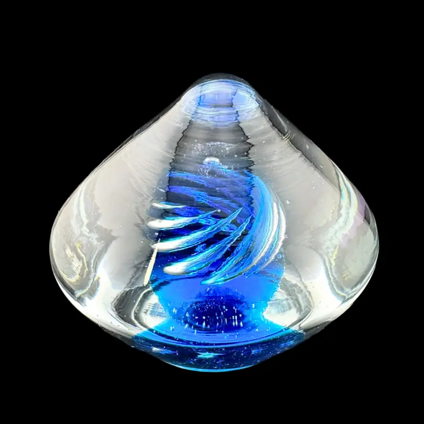 Vintage Blenko Blue Twisted Paperweight 3” Tall x 3.5” Wide