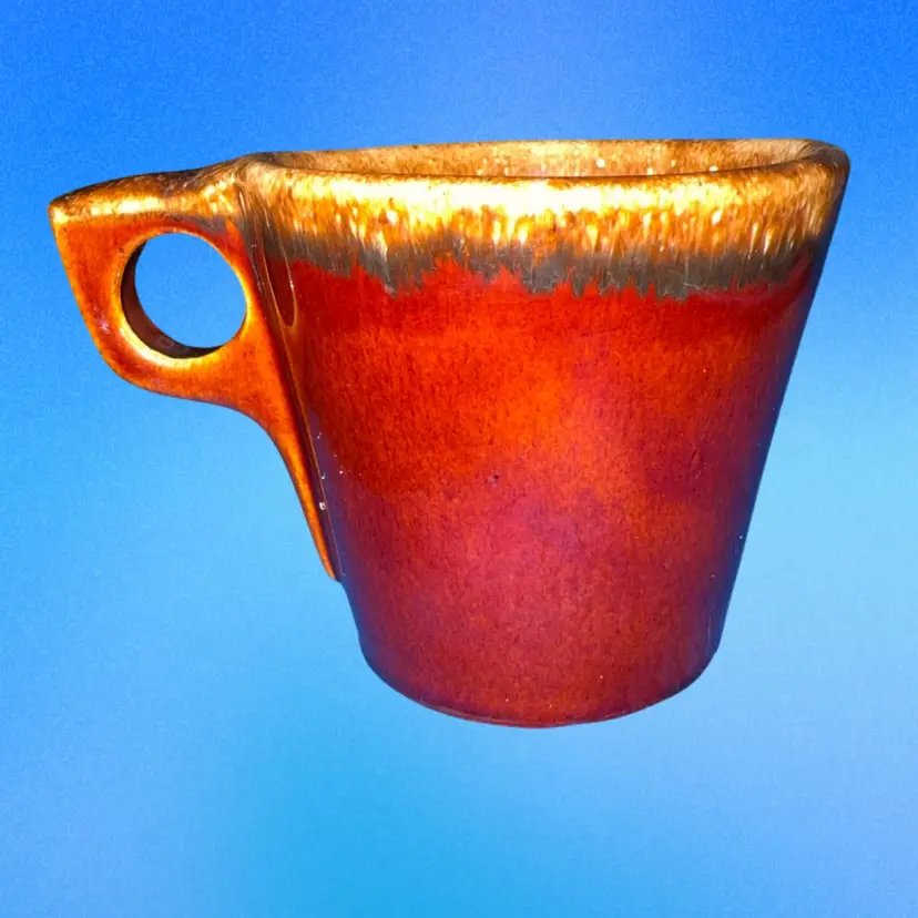 Hull Pottery " O" Handle Mug Brown Drip Glaze