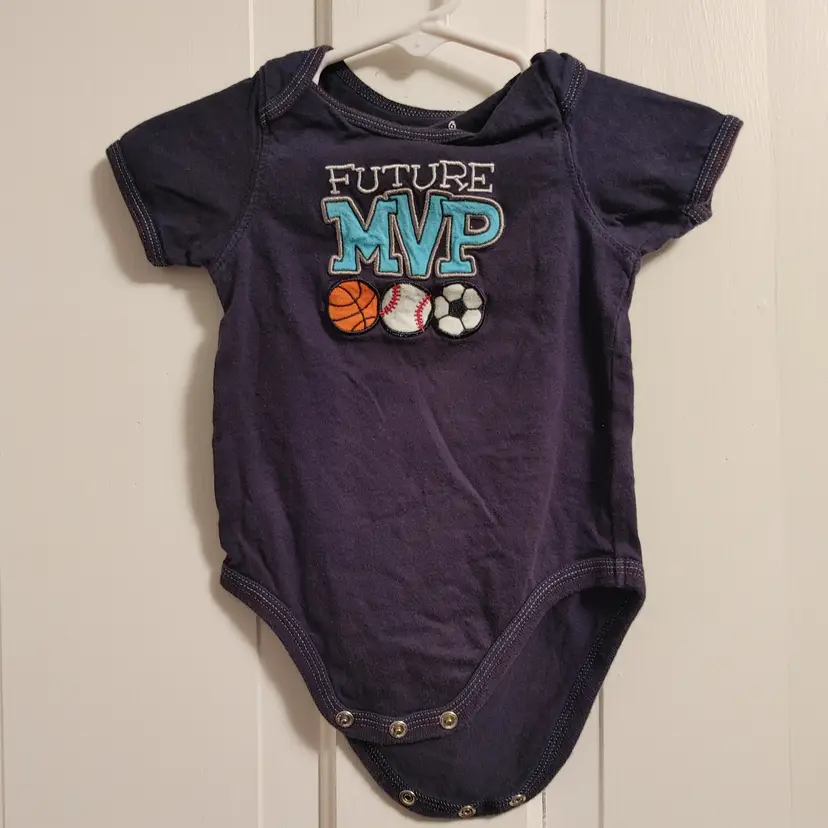 Kids- Brand: Jumping Beans. Size 6 Months. MVP onesie. Material- 100% cotton. No callouts.