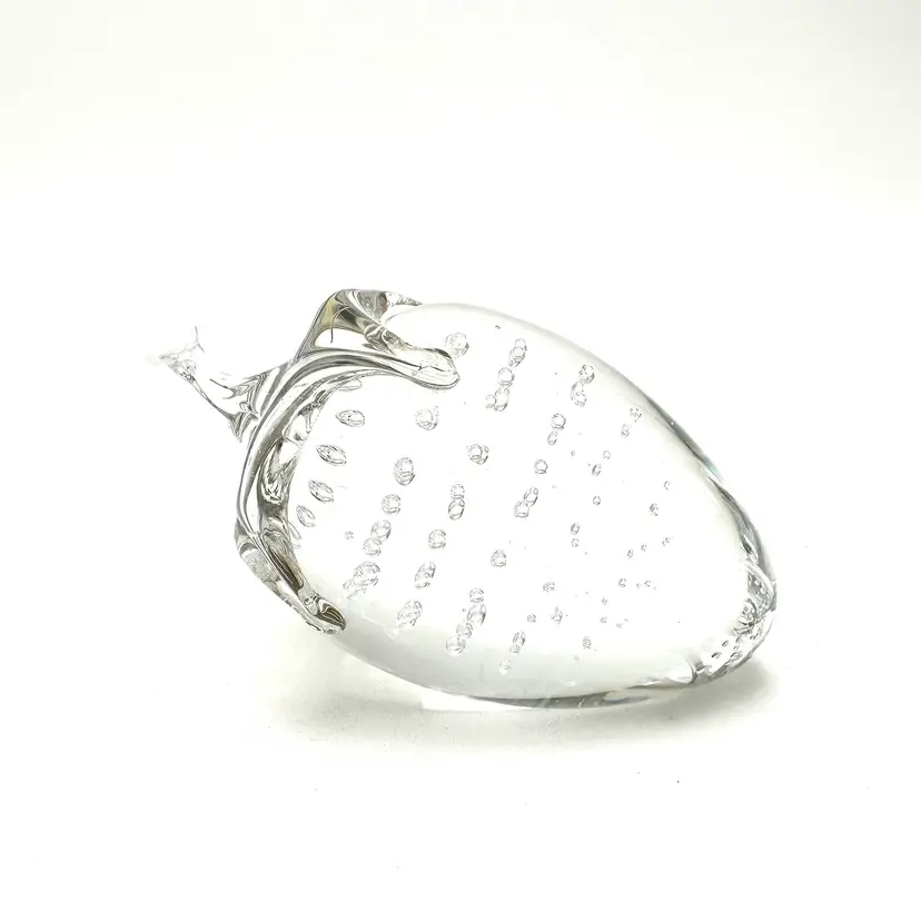 Clear Glass Strawberry Paperweight Taiwan 4” L X 2.5” W X 2