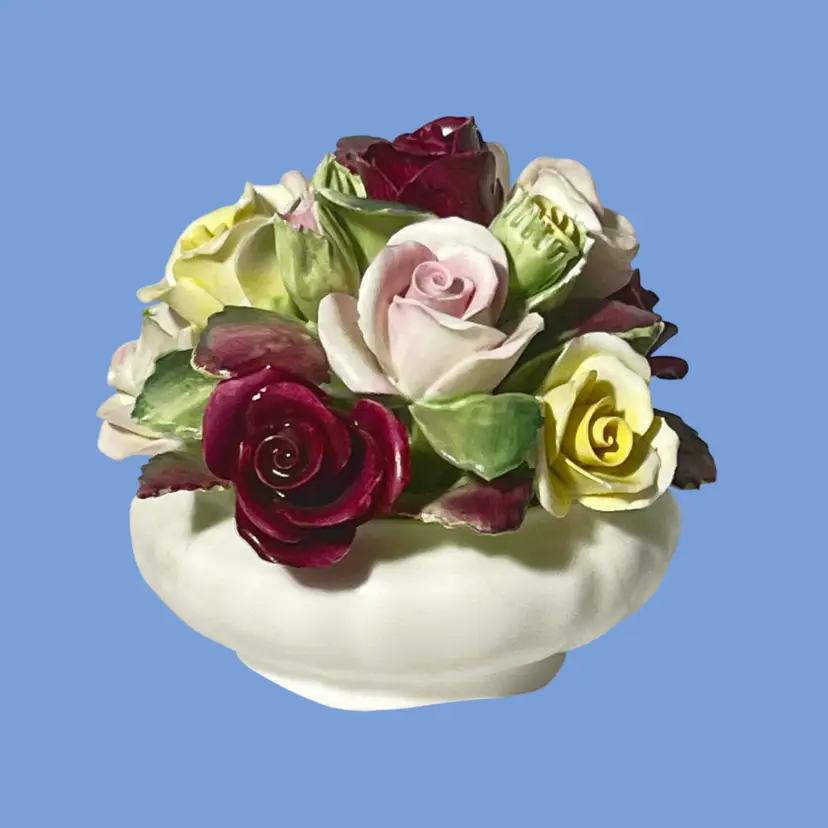#149- Coalport Bone China Bowl of Roses Yellow Red Pale Pink England