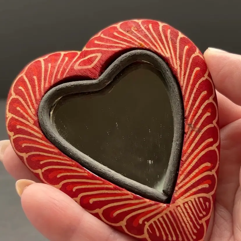 Red Batik Heart Mirror
