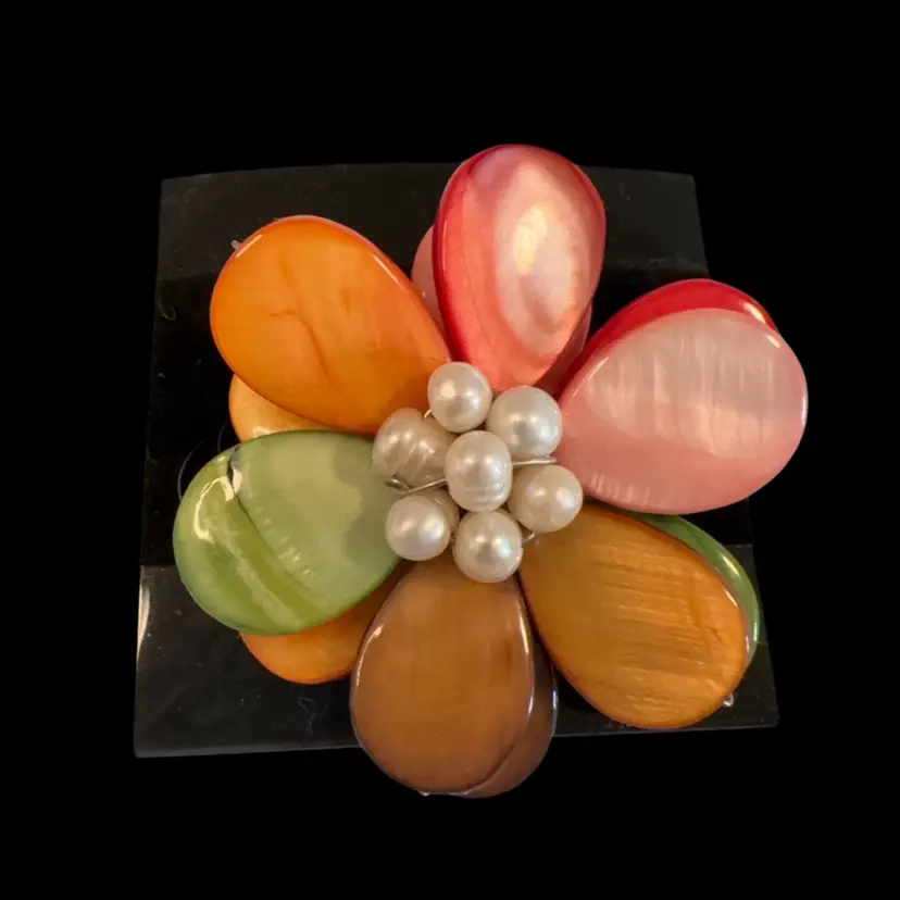 Flower Blossom Brooch With She’ll Beads And Pearls In Center