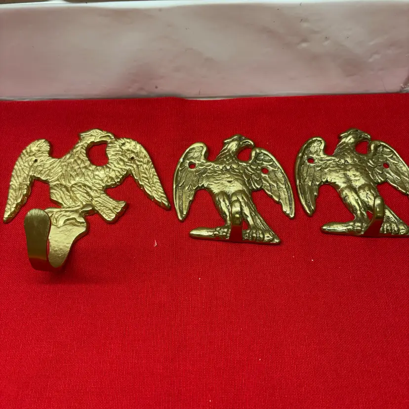 3 Vtg Brass Eagle Wall Hooks - 2 Small 2.5" + 1 Large 3.5" Coat Towel Key Hooks