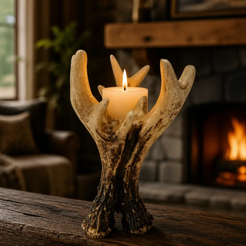 Rustic Faux Deer Antler Votive Candle Holder or Paperweight Holder, 5.5" Tall
