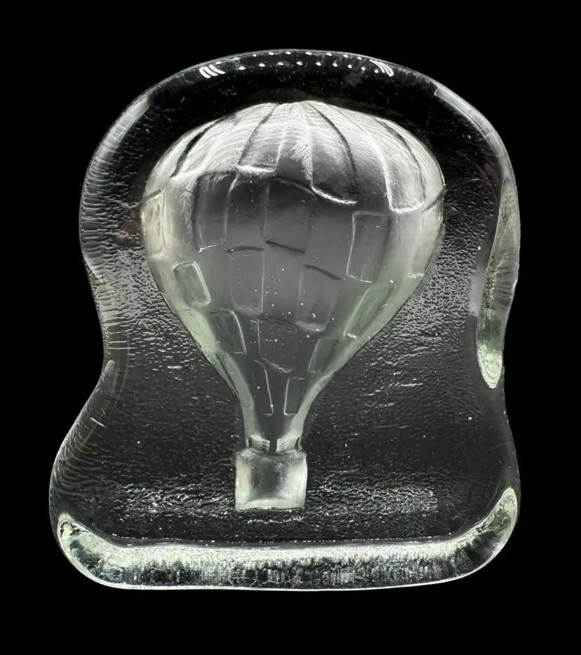 Vintage Clear Glass Paperweight Figurine Hot Air Balloon Aviation 3.75”