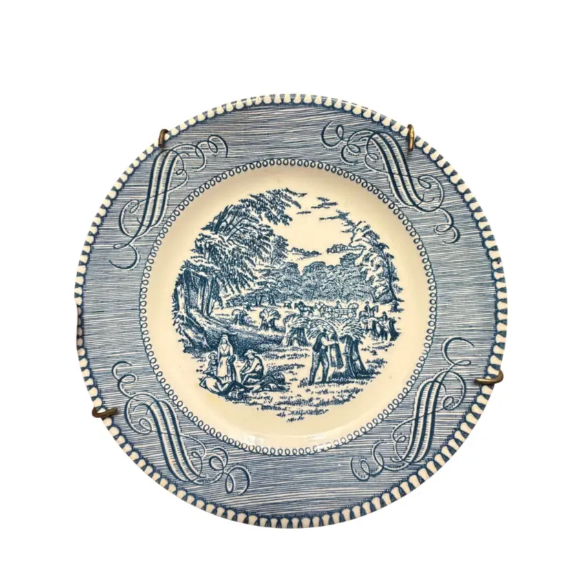 Vintage Blue & White Transferware Pastoral Scene Plate – Wall Decor