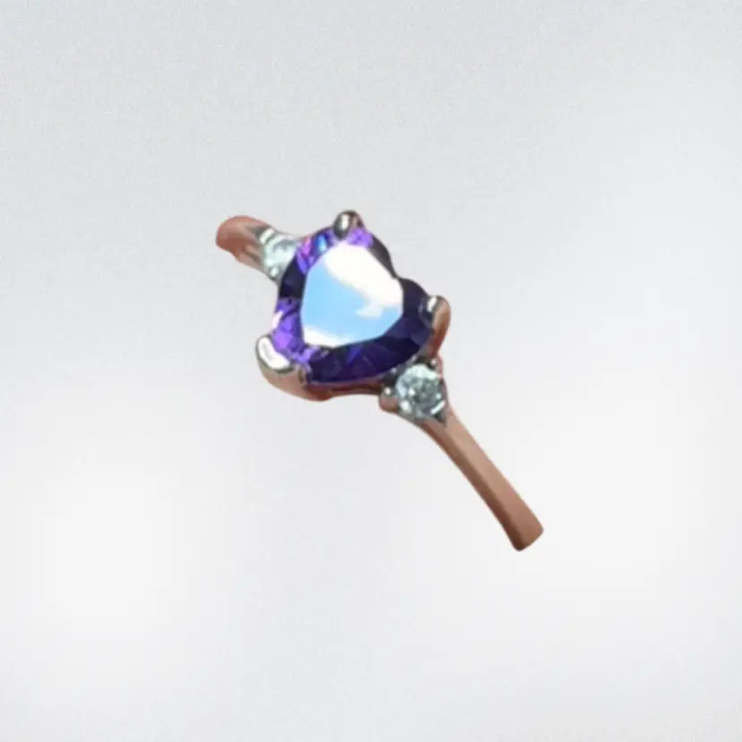 Dainty Vintage Sterling Silver Amethyst Heart Ring Size 7.75