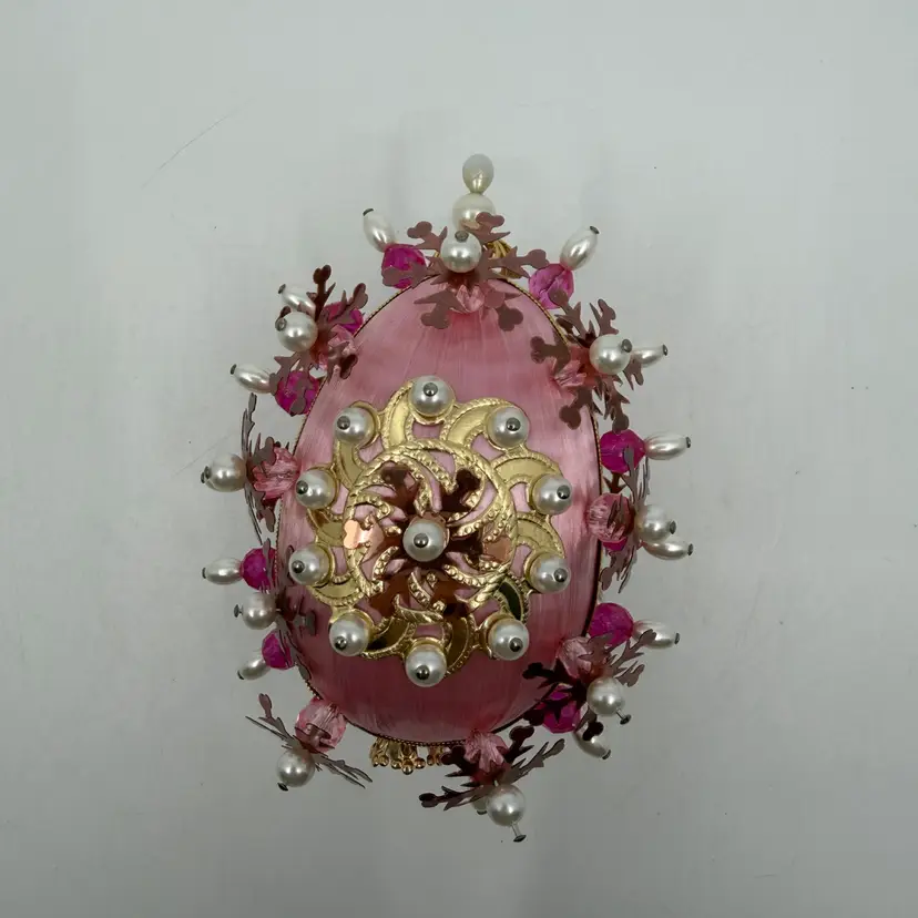 Vintage Beaded Sequin Pink & Gold Satin Push Pin Christmas Ornament MCM