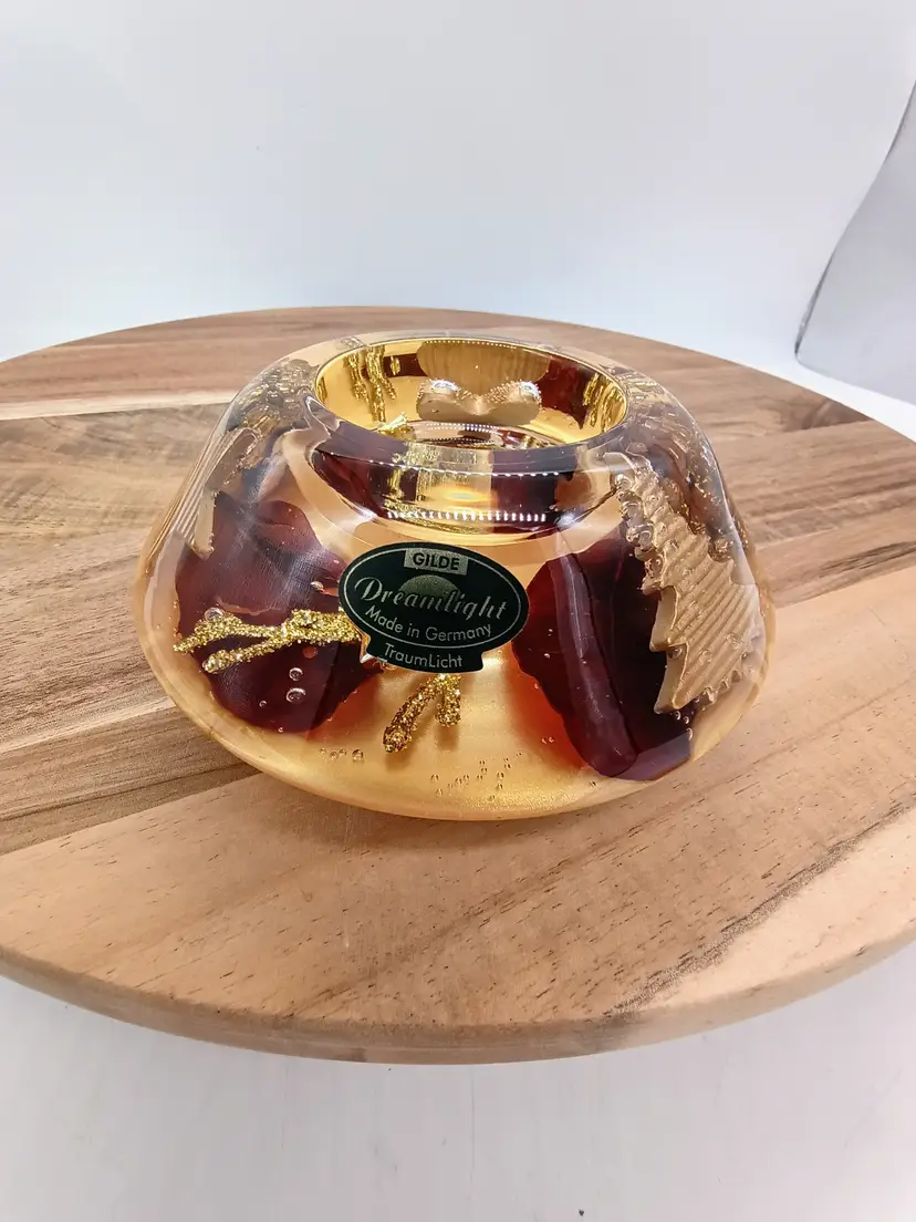 Gilde Dreamlight Glass Tealight Candle Holder Gold and Burgundy