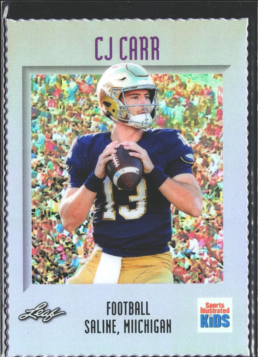 CJ Carr Football Card Short Print /375 Made SI For Kids METAL Leaf Notre Dame