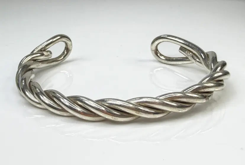 Heavy Handmade Sterling Silver Twisted Rope Cuff Bracelet 40.9g JR2159