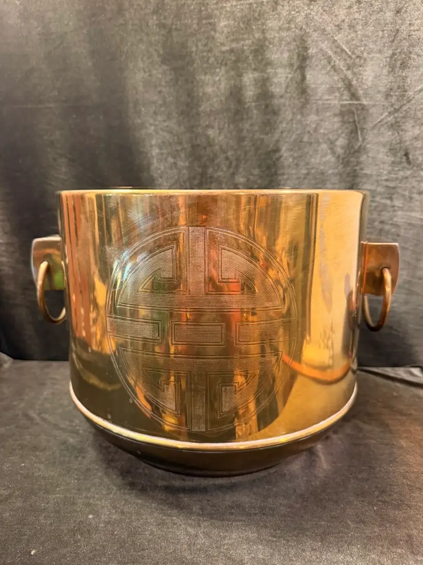 Large Brass Chinoiserie Style Planter ~9.75” Tall x~11.5” Across
