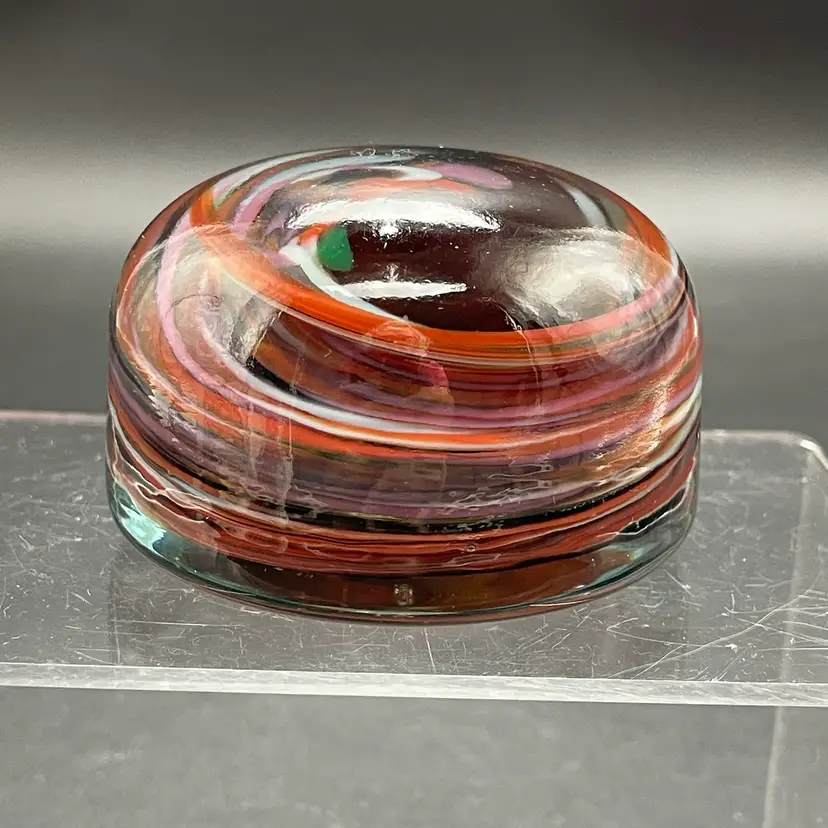 Ravenswood Glass Novelty Works Swirl Pill Dump Paperweight VTG Hand Blown