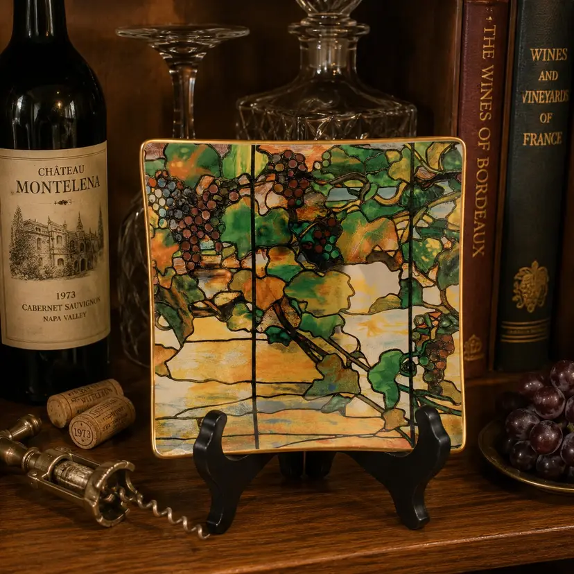 Vintage Stained Glass Style Square Plates