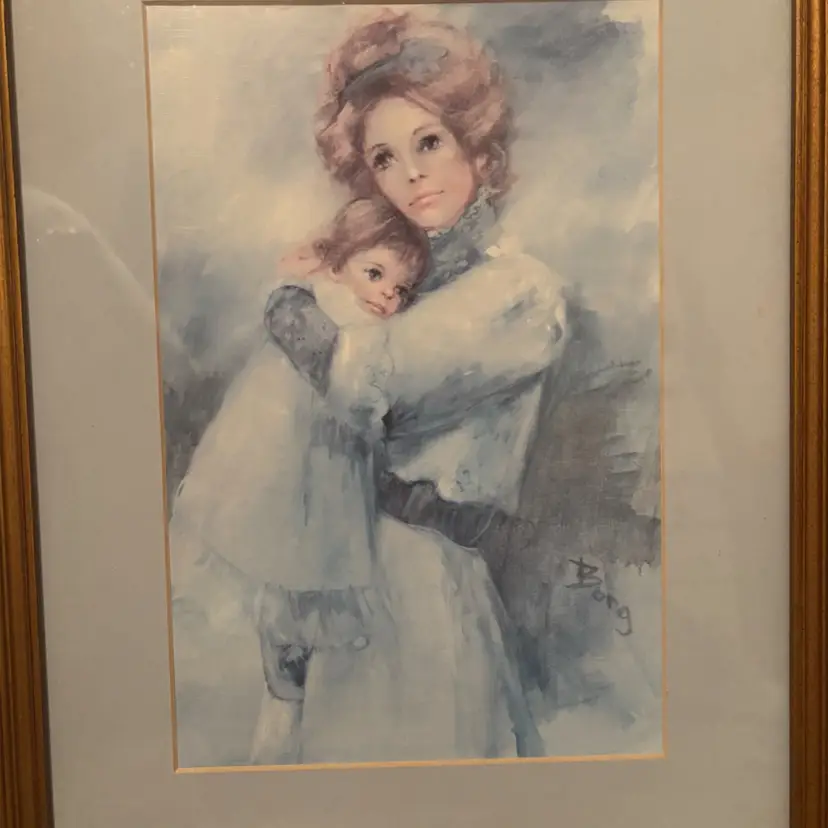 Vintage Irene Borg "Mother and Child" Framed Print 17x13