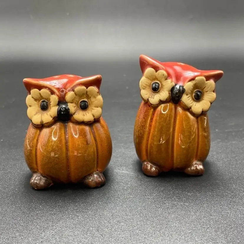 Pumpkin Owl Bird Salt Pepper Shakers Halloween Fall Serving Set of Two Kitchen