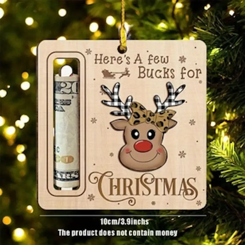 Christmas Wooden Money Holder Ornament NEW IN PACKAGE