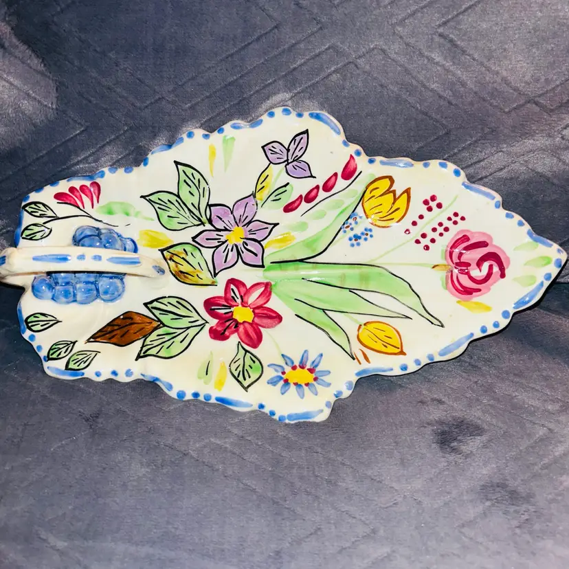 Vintage Blue Ridge Pottery Hand Painted Leaf Shaped Celery Tray/Platter