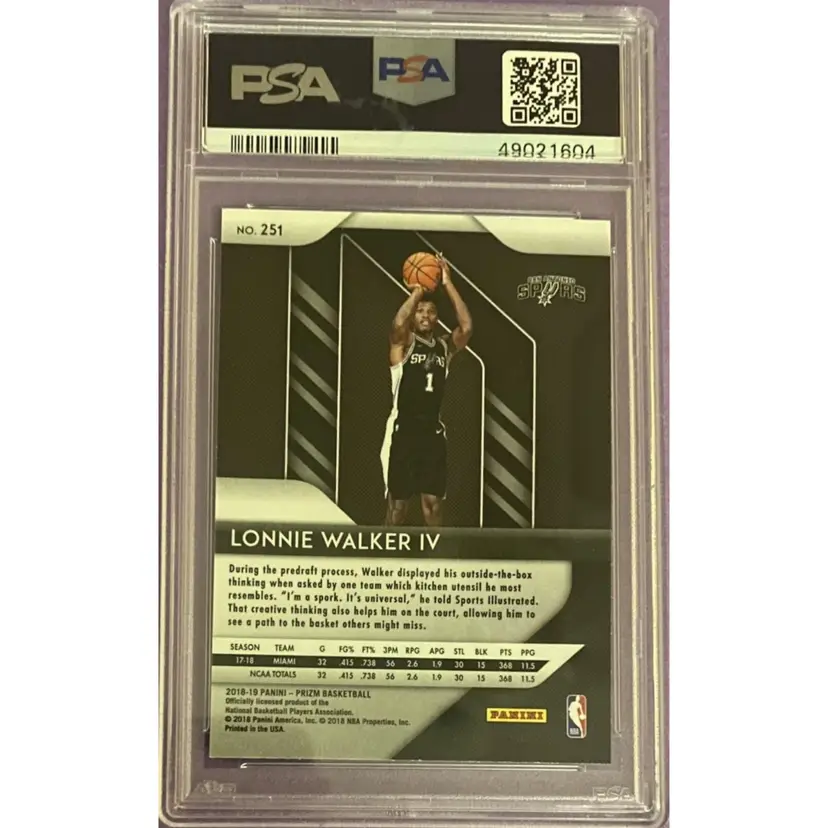 2018-19 Panini Prizm #251 Lonnie Walker IV Rookie RC PSA 8 NM-MT Spurs