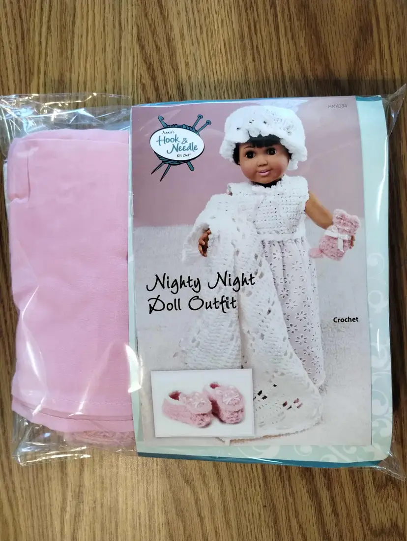 Nighty Night Crocheted Doll Outfit Kit 18 Dolls Yarn, Fabric, Instructions