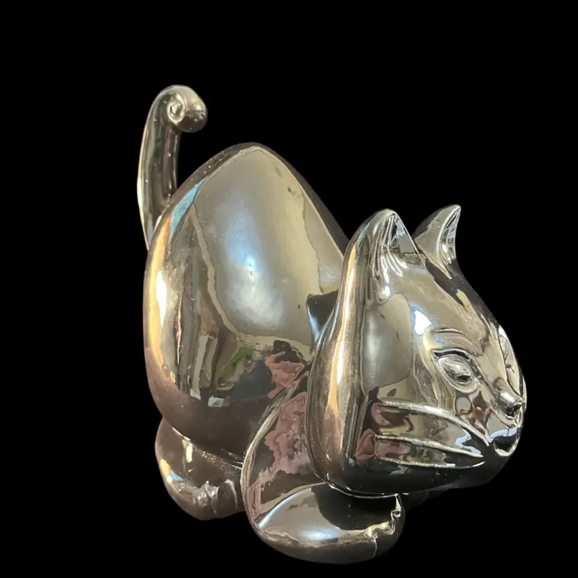 Ceramic Pitch Black Glossy Black Cat Who Looks to Have Been in Mischief!