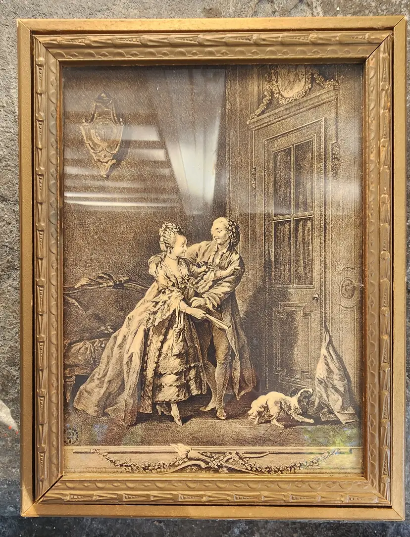 Antique Dresser Top Wood Vintage Jewelry Box Picture Top Mother Girl. Germany