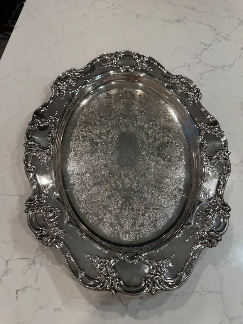 Ornate Oval Silver Plate Tray