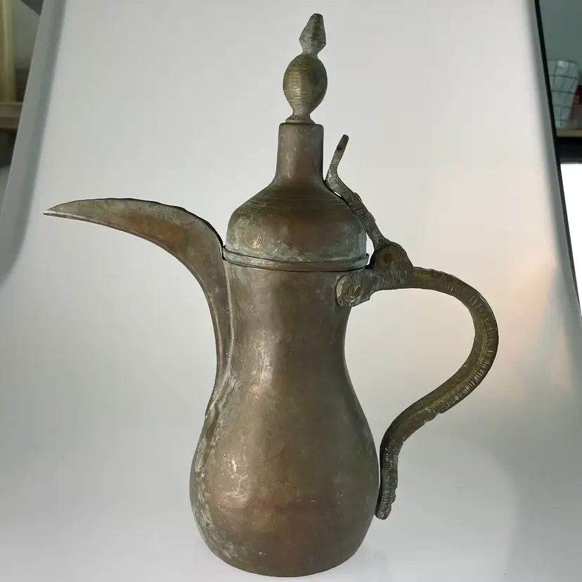 Vintage Antique Brass Middle Eastern Handmade Dallah Coffee Tea Pot Arabic 12.25"