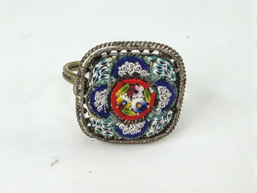 Vintage Italian Micromosaic Floral Gold Tone Ring Size 6.5 JR2017