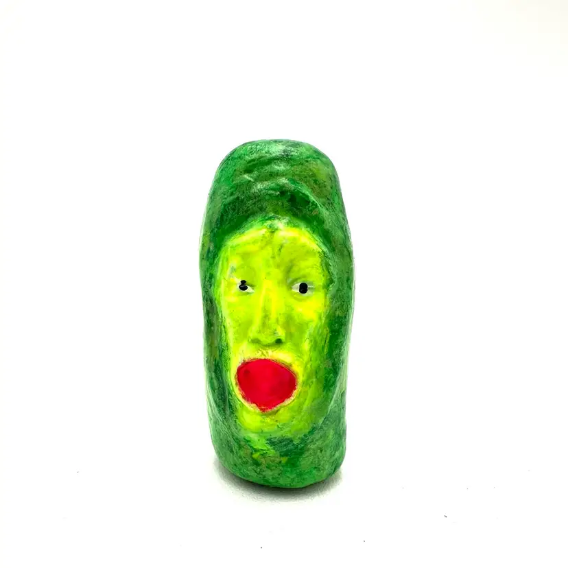 Possessed Pickle Glows Made By Me Air dry Clay 1.5”