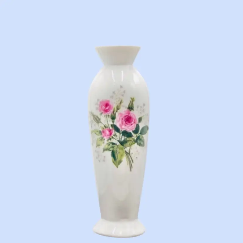 #249- Vintage Porcelain Bud Vase By Lefton Pink Rose Japan