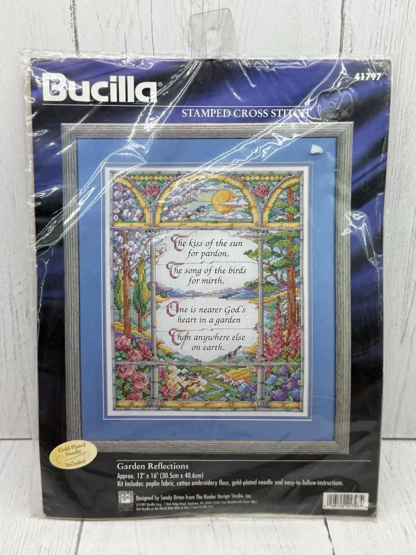Bucilla Stamped Cross Stitch 12 x 16 Garden Reflections 41797 NEW 1997