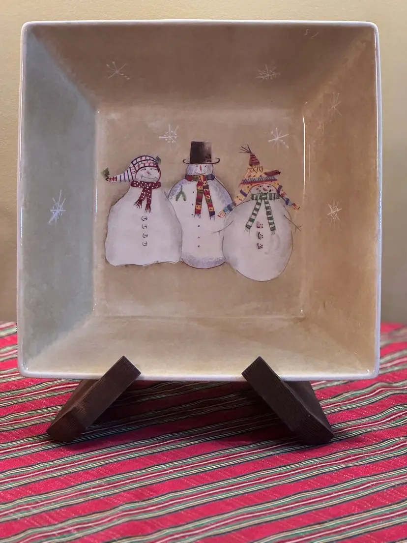 Oneida Snowman Square Serving Bowl | Christmas Stoneware Holiday Serving Dish